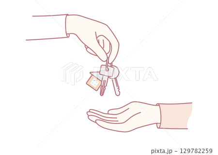 Realtor give keys to client buyer 129782259