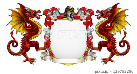 Wyvern Dragon Coat of Arms Crest Heraldic Shield 129782286