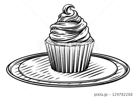 Vintage Woodcut Frosting Cupcake Cake Illustration Vintage Woodcut Frosting Cupcake Cake Illustration 129782288