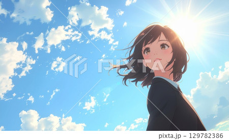 青い空と凛とした表情のスーツを着た若い女性 生成AIイラスト 青い空と凛とした表情のスーツを着た若い女性 生成AIイラスト 129782386