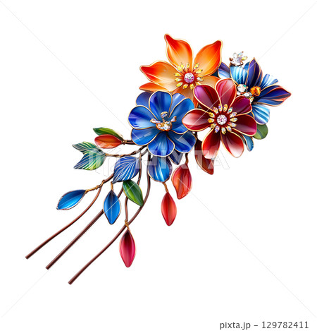 Vibrant Floral Hair Clip Colorful Flower Design for Hair Accessories On Transparent Background 129782411