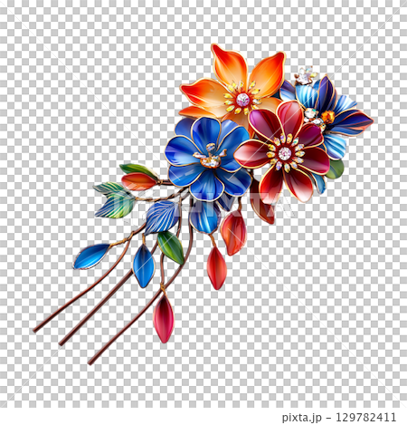 Vibrant Floral Hair Clip Colorful Flower Design for Hair Accessories On Transparent Background 129782411