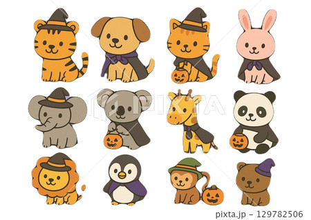かわいい動物 イラストセット ハロウィン 129782506