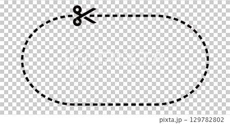 クーポン・チケットに使えるフレーム素材。ハサミと切り取り線のフレーム素材。 129782802