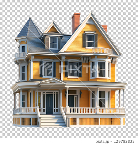 Victorian House Elegant Architecture Real Estate Photography On Transparent Background 129782835