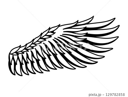Wings sketch. Stylized birds wings. Hand drawn contoured stiker wing in open position. Vector design elements in coloring style Wings sketch. Stylized birds wings. Hand drawn contoured stiker wing in open position. Vector design elements in coloring style 129782858
