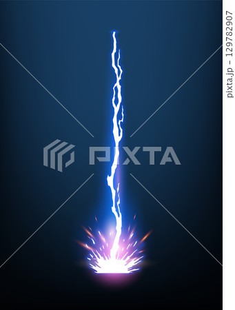 Lightning animation with sparks. Electricity thunderbolt danger, light electric powerful thunder. Bright energy effect, Vector illustration 129782907