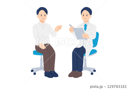 問診する男性医師と中年の男性患者【人物ベクターイラスト素材】 129783181
