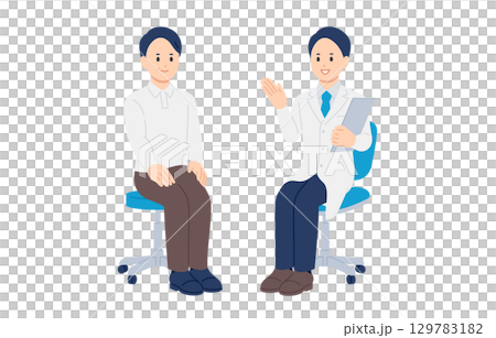 診斷和解釋男醫生和中年男性患者[人物向量插圖素材] 129783182