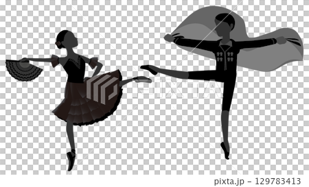 Illustration of a dancer's silhouette_Image of a ballet dancer dancing the bullfighter and dancer from the ballet "Don Quixote" Illustration of a dancer's silhouette_Image of a ballet dancer dancing the bullfighter and dancer from the ballet "Don Quixote" 129783413