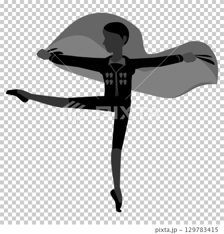 ダンサーのシルエットのイラスト_バレエ「ドン・キホーテ」闘牛士を踊るバレエダンサーのイメージ 129783415