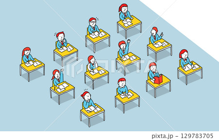 教室で授業を受ける中学生・高校生のイラスト 129783705