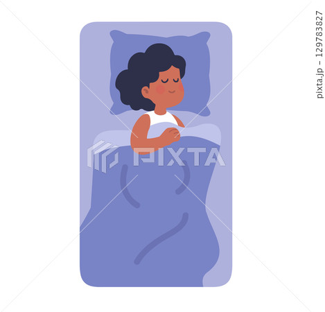 Illustration of Woman Sleeping Peacefully in Bed 129783827