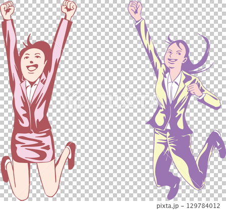 A career woman doing a jumping fist pump 129784012