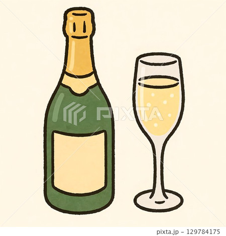 美しいシャンパンボトルとグラスのイラスト素材 美しいシャンパンボトルとグラスのイラスト素材 129784175