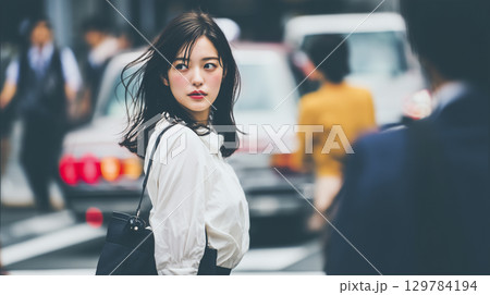 オフィス街を歩く女性 129784194