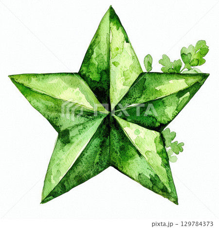 Watercolor green star with clover leaves, perfect for St. Patrick Day decor Watercolor green star with clover leaves, perfect for St. Patrick Day decor 129784373