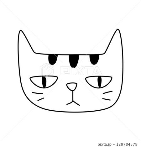 Minimalist Line Art Illustration of a Grumpy Cat on White Background Minimalist Line Art Illustration of a Grumpy Cat on White Background 129784579