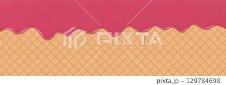 Colorful Ice Cream Inspired Dripping Glaze Over Waffle Texture Background 129784698