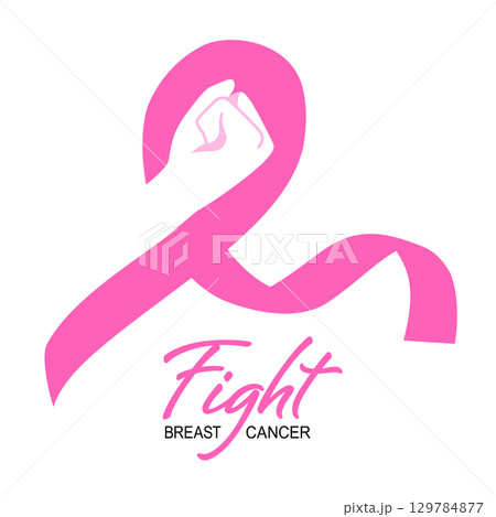 Pink ribbon design with hand.  129784877