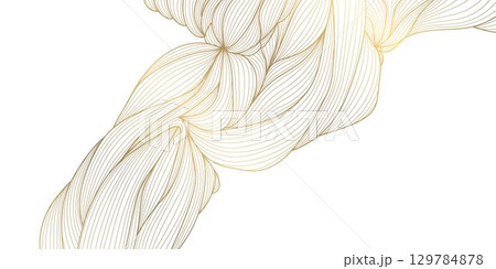 Vector golden line wave on white background, abstract luxury curve premium banner, flow shape. Sea, ocean japanese style elegant illustration. 129784878