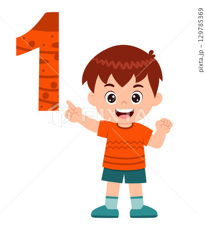 happy cute little kid studies number one of illustration 129785369