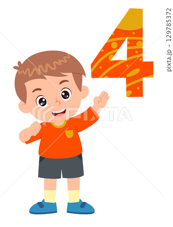 happy cute little kid studies number four of illustration 129785372