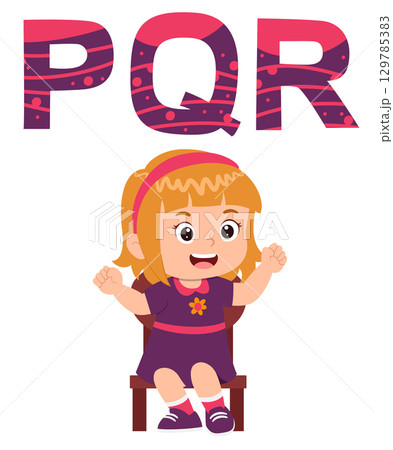 happy cute little kid studies alphabet letter P Q R of illustration happy cute little kid studies alphabet letter P Q R of illustration 129785383