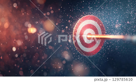 Achieving business goals with data particles targeting symbol of success 129785610