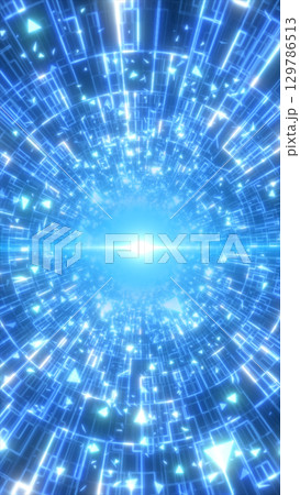 Radiating tunnel of glowing blue circuitry patterns with light shards, evoking futuristic digital portals and high-speed data flow Radiating tunnel of glowing blue circuitry patterns with light shards, evoking futuristic digital portals and high-speed data flow 129786513