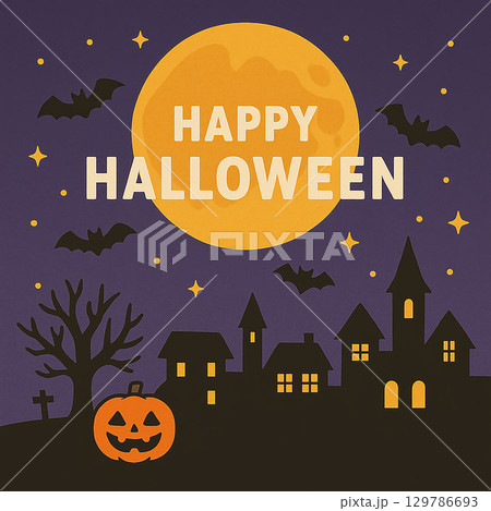 満月が照らすハロウィンの夜景 満月が照らすハロウィンの夜景 129786693