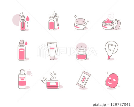 Different Cosmetic Icons Collection. Containers and Bottles with Beauty Products. Moisturizing Cream, Hygienic Products, Serum and other Skin Care Cosmetics Different Cosmetic Icons Collection. Containers and Bottles with Beauty Products. Moisturizing Cream, Hygienic Products, Serum and other Skin Care Cosmetics 129787041