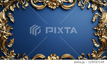 ネイビーに金の装飾フレーム 129787144