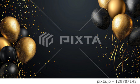 黒と金のバルーンと紙吹雪が両サイドを飾る背景フレーム 黒と金のバルーンと紙吹雪が両サイドを飾る背景フレーム 129787145