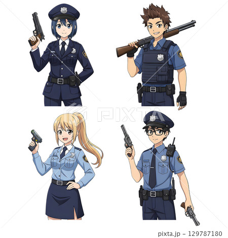 Set of police character cartoon design. Cartoon illustration. 129787180