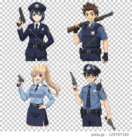 Set of police character cartoon design. Cartoon illustration. 129787180