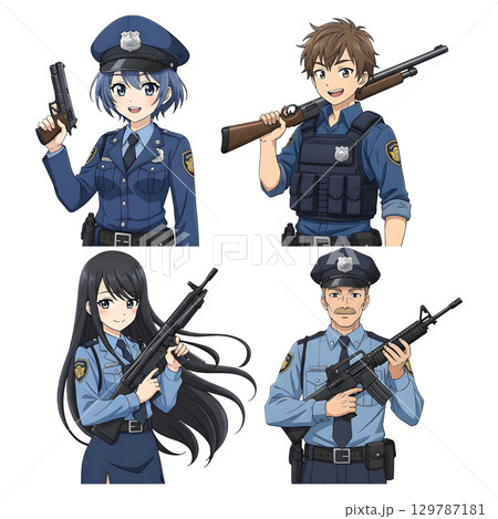 Set of police character cartoon design. Cartoon illustration. 129787181