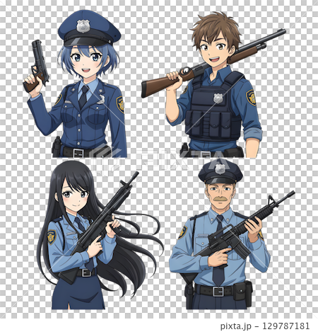 Set of police character cartoon design. Cartoon illustration. 129787181