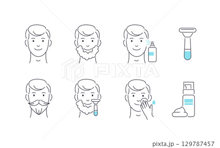 Shaving and man skin care icons. Line style 129787457