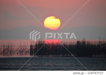 荒尾市　海岸　夕暮れ、 129787537