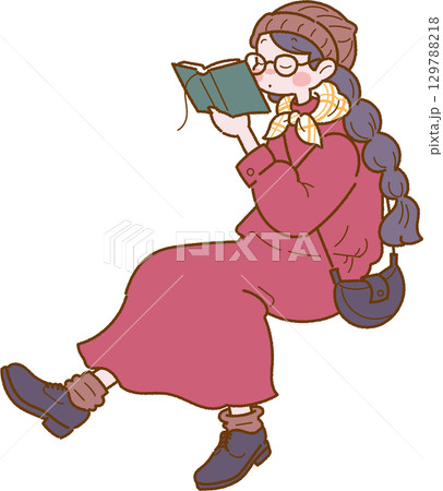 読書をする女性のイラスト 読書をする女性のイラスト 129788218