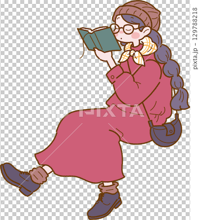 読書をする女性のイラスト 読書をする女性のイラスト 129788218