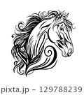Horse Head Silhouette, Horse Head sketch hand drawn . Engraving. Symbol of 2026, 2038. Chineese new year horoscope astrology 129788239
