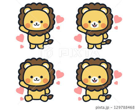 ハートのかわいいミニライオンのイラストセット 129788468