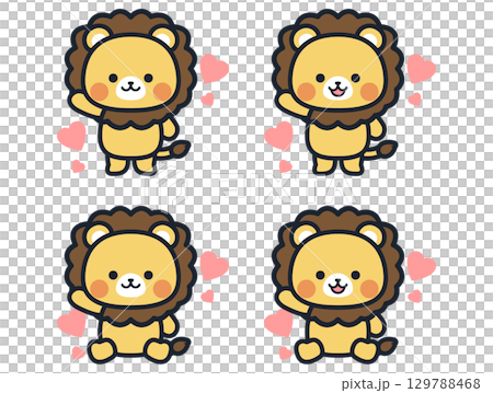 ハートのかわいいミニライオンのイラストセット 129788468
