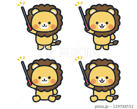 指示棒を持つかわいいミニライオンのイラストセット 129788552