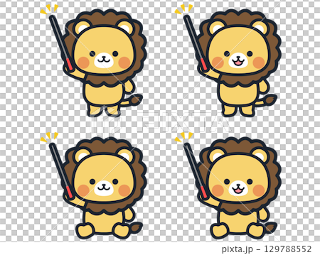 指示棒を持つかわいいミニライオンのイラストセット 129788552