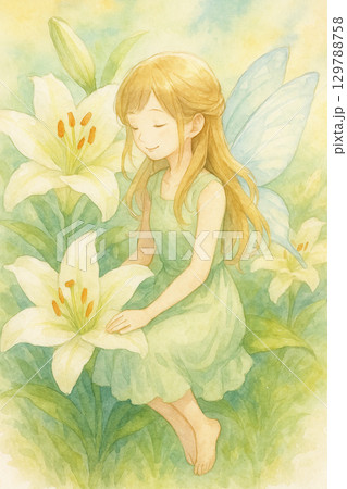 百合の花と妖精 129788758