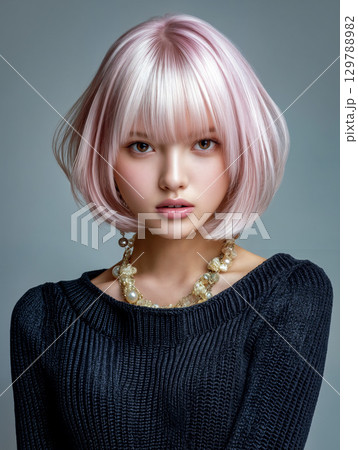 【 ヘアスタイル 見本 】 女性 カットモデル ヘアカタログ ショートヘア ビューティーイメージ 129788982