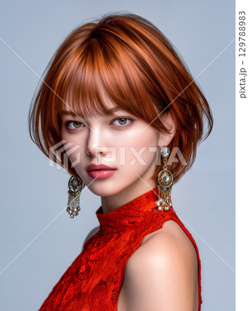 【 ヘアスタイル 見本 】 女性 カットモデル ヘアカタログ ショートヘア ビューティーイメージ 129788983